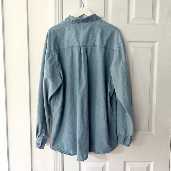 Wrangler Rugged Wear Blue Denim Chambray Sturdy Button Down Work Shirt XXL Men - Picture 8 of 10
